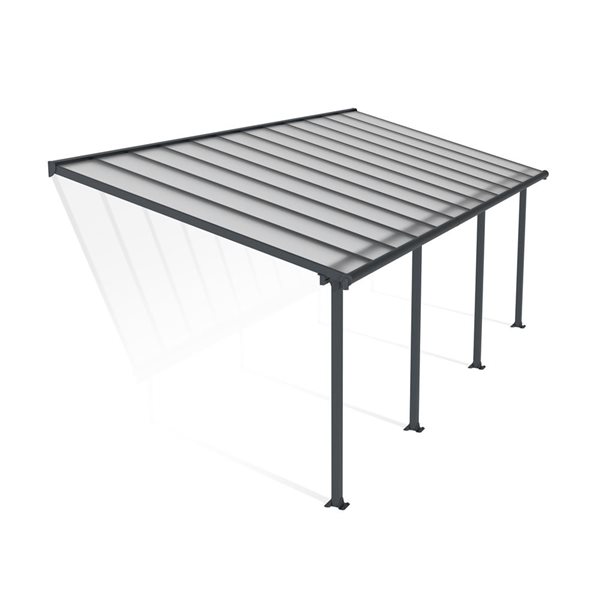 Abri pour patio 10 x 24 pi Olympia de Canopia cadre aluminium gris et panneaux polycarbonate transparent