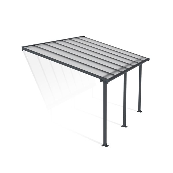 Abri pour patio 10 x 14 pi Olympia de Canopia cadre aluminium gris et panneaux polycarbonate transparent