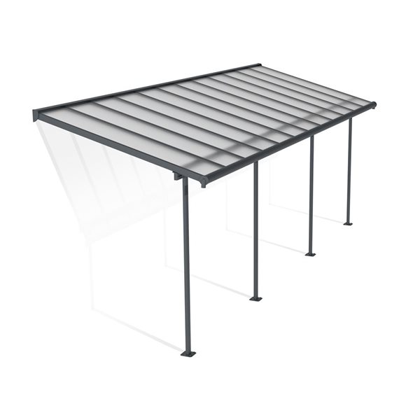 Abri pour patio 7,5 x 22,5 pi Sierra de Canopia cadre aluminium gris et panneaux polycarbonate transparent