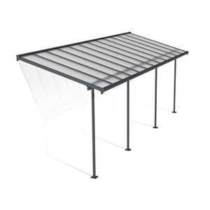 Abri pour patio 7,5 x 22,5 pi Sierra de Canopia cadre aluminium gris et panneaux polycarbonate transparent