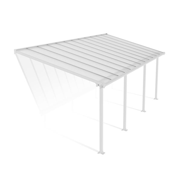 Abri pour patio 10 x 24 pi Olympia de Canopia cadre aluminium blanc et panneaux polycarbonate transparent