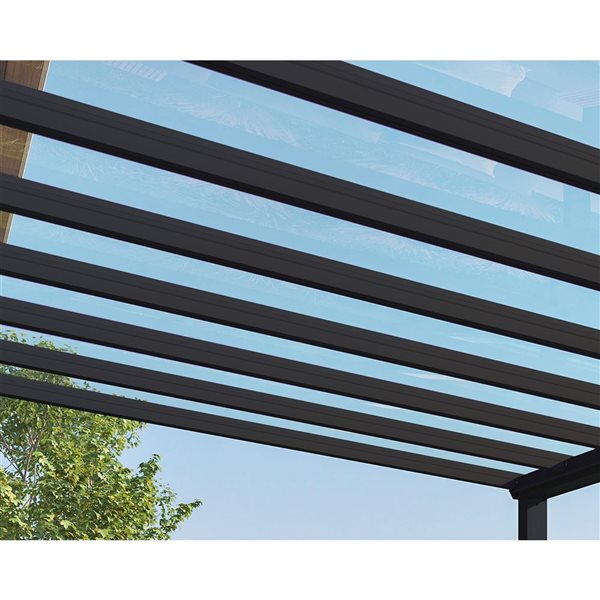 Abri pour patio 11 x 12 pi Stockholm de Canopia cadre aluminium gris et panneaux polycarbonate transparent