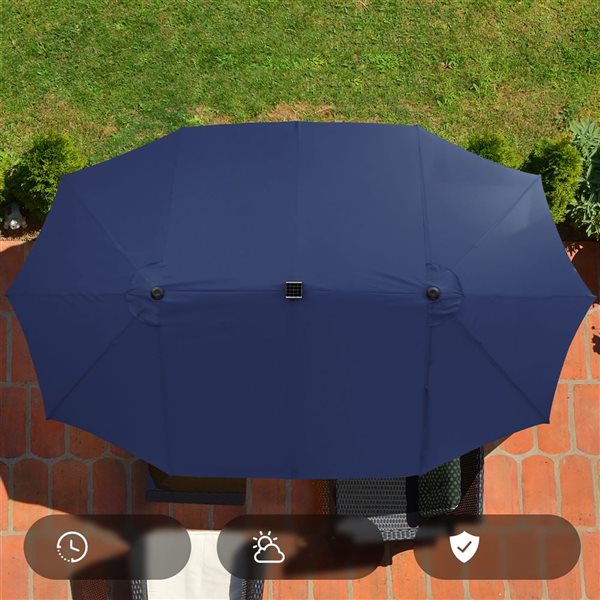 Costway 8.5 x 14.8-ft Navy Polyester/Steel Double-Sided Patio Umbrella w/ LED Lights