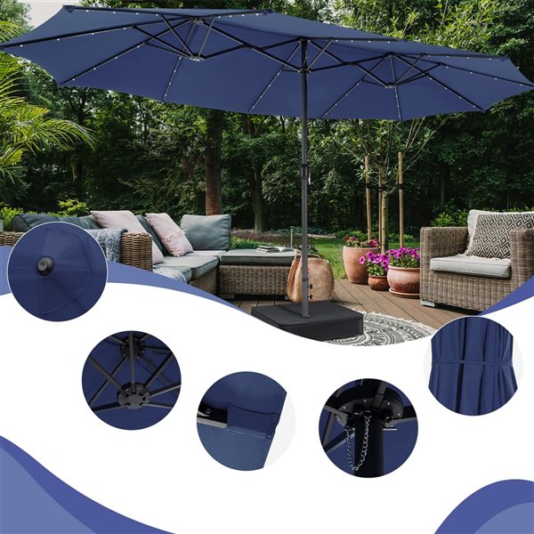 Costway 8.5 x 14.8-ft Navy Polyester/Steel Double-Sided Patio Umbrella w/ LED Lights