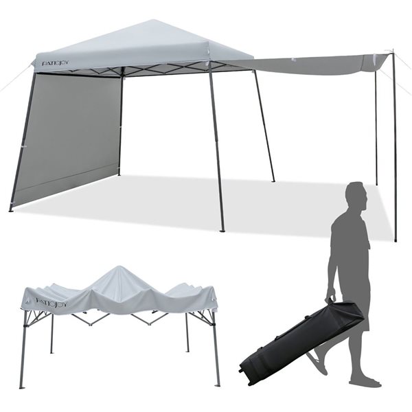 Costway 10 x 10-ft Grey Instant Pop-up Canopy Folding Tent w/ Sidewalls and Awnings Outdoor