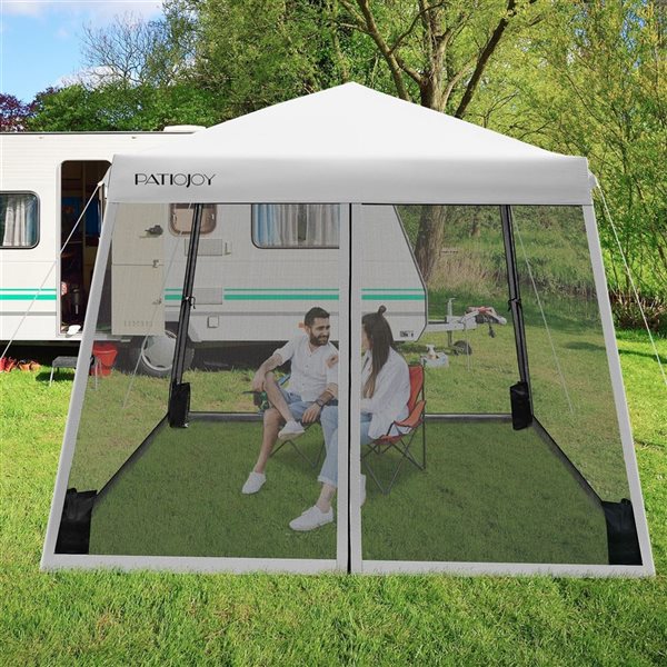 Costway 10 x 10 ft Grey Foldable Outdoor Instant Pop up Canopy Tent w Mesh NP10301GR RONA