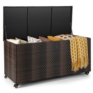 Costway 52 L x 22 W x 25-in H 96-gal. Mix Brown PE Wicker Outdoor Deck Box w/ wheels