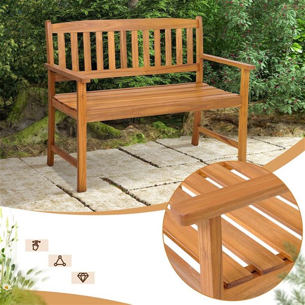 Costway 43 W x 22 D x 34-in H Natural Acacia Wooden Outdoor Patio Bench