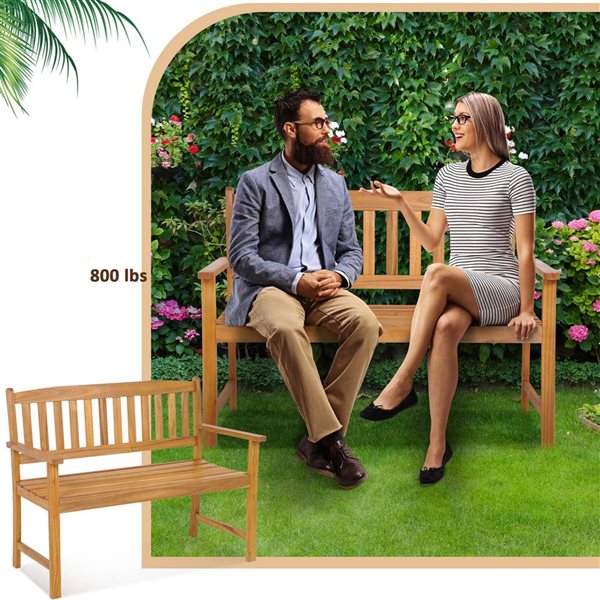 Costway 43 W x 22 D x 34-in H Natural Acacia Wooden Outdoor Patio Bench