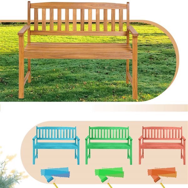 Costway 43 W x 22 D x 34-in H Natural Acacia Wooden Outdoor Patio Bench