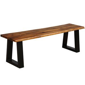 Costway 57.5 W x 15.5 D x 18-in H Black Steel Frame/Brown Acacia Wood Outdoor Dining Bench