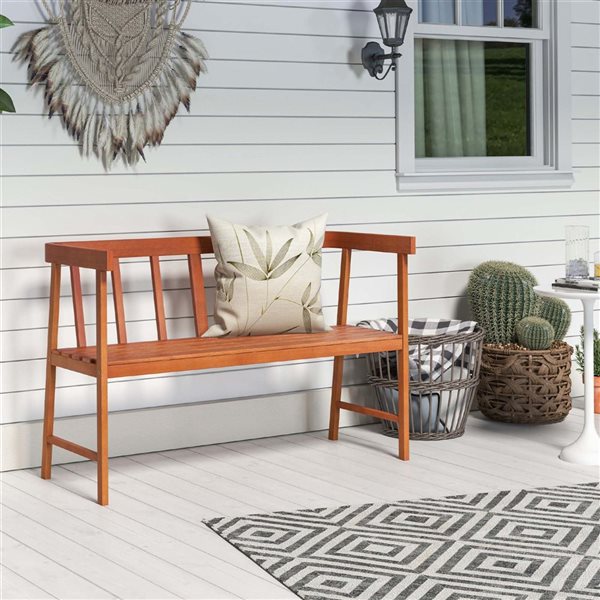 Costway 43 W x 18 D x 28-in H Natural Acacia Wood 2-Person Slatted Bench