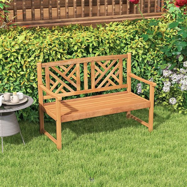 Costway 47.5 W x 22 D x 34-in H Reddish Brown Acacia Wood 2-Seater Slatted Bench