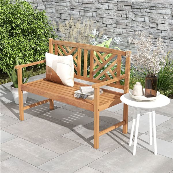 Costway 47.5 W x 22 D x 34-in H Reddish Brown Acacia Wood 2-Seater Slatted Bench