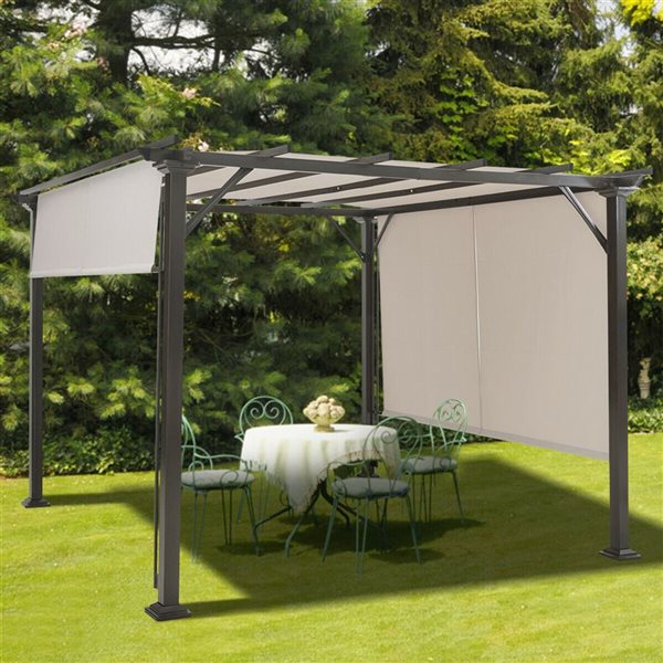 Costway 10 x 10' Brown Steel Frame/Beige Polyester Canopy Outdoor Gazebo