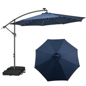 Costway 10-ft Navy Polyester/Steel Offset Patio Umbrella w/ LED Lights - Base Included