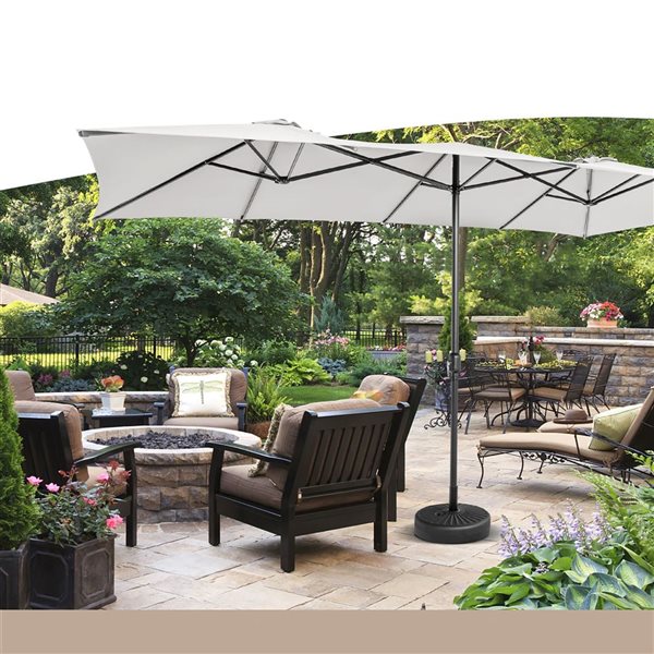 Costway 9 x 15-ft Off-White Polyester/Steel Double-Sided Patio Umbrella