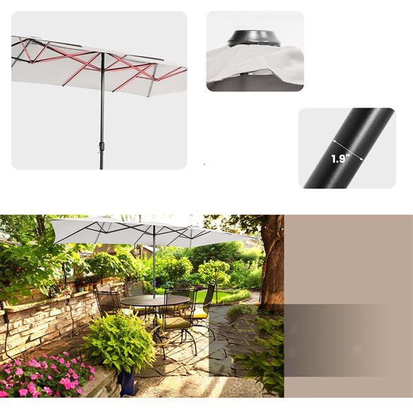 Costway 9 x 15-ft Off-White Polyester/Steel Double-Sided Patio Umbrella