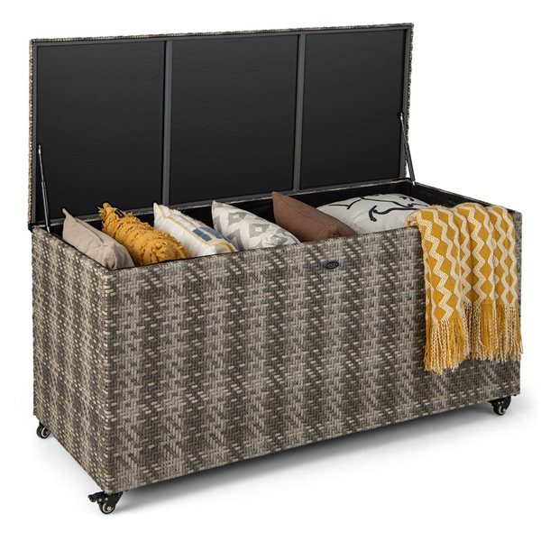 Costway 52 L x 22 W x 25-in H 96-gal. Mix Grey PE Wicker Outdoor Deck Box w/ wheels