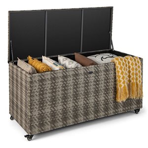 Costway 52 L x 22 W x 25-in H 96-gal. Mix Grey PE Wicker Outdoor Deck Box w/ wheels