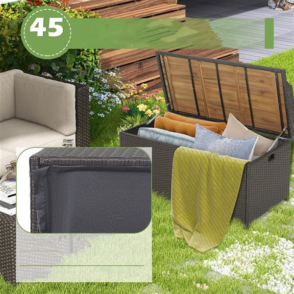 Costway 40 L x 20 W x 20-in H 45-gal. Mix Brown PE Wicker/Natural Acacia Wooden Outdoor Deck Box