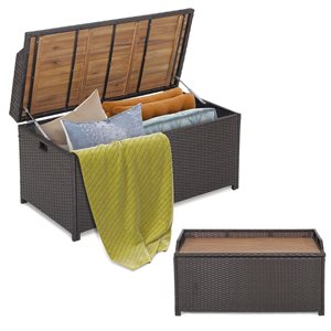 Costway 40 L x 20 W x 20-in H 45-gal. Mix Brown PE Wicker/Natural Acacia Wooden Outdoor Deck Box