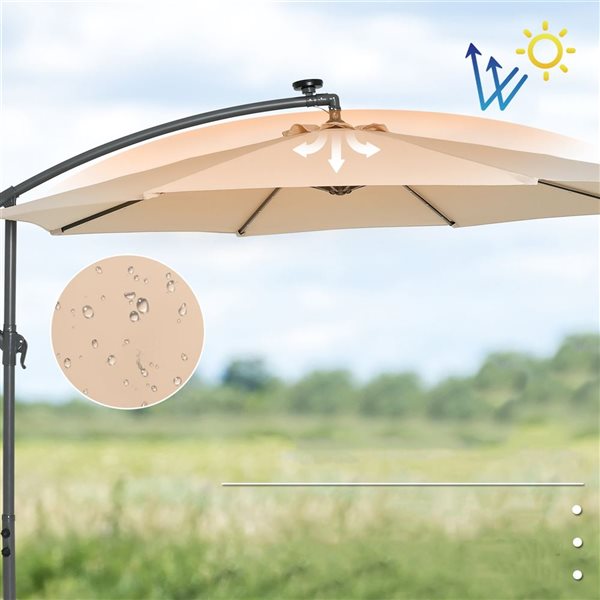 Costway 10-ft Beige Polyester/Steel Offset Patio Umbrella w/ LED Lights - Base Included