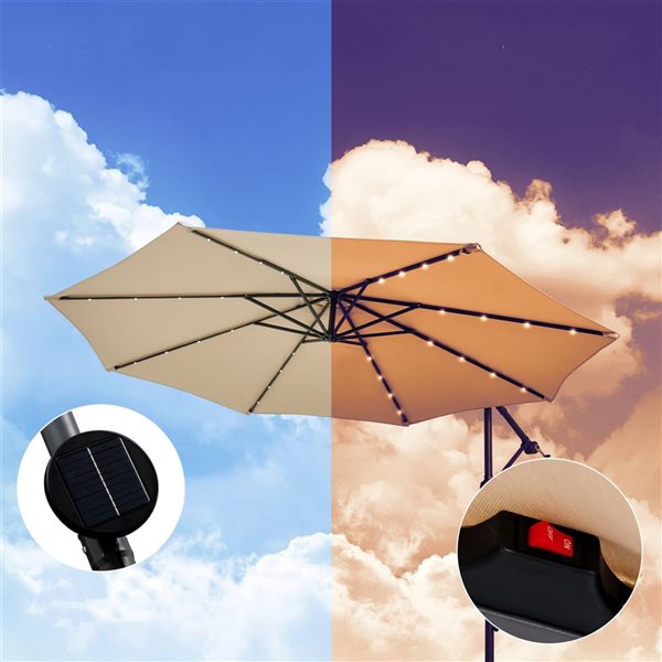 Costway 10-ft Beige Polyester/Steel Offset Patio Umbrella w/ LED Lights - Base Included