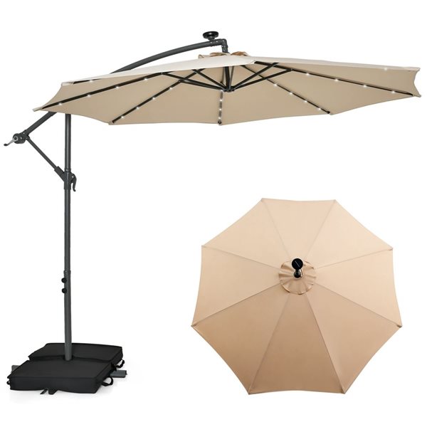 Costway 10-ft Beige Polyester/Steel Offset Patio Umbrella w/ LED Lights - Base Included