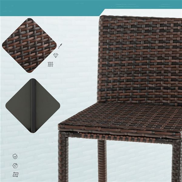 Costway 3-Pc Brown Metal/PE Wicker Patio Bar Set with Glass Top Table