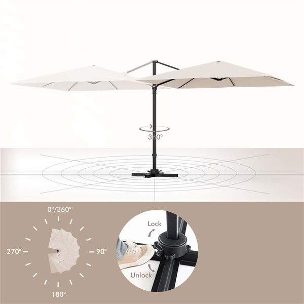 Costway 9.5-ft Off-White Polyester/Aluminum Cantilever Patio Umbrella w/ Cross Base Included