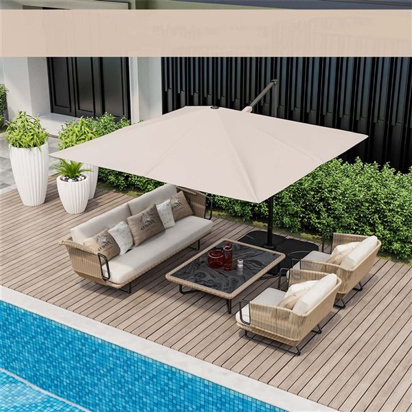 Costway 9.5-ft Off-White Polyester/Aluminum Cantilever Patio Umbrella w/ Cross Base Included