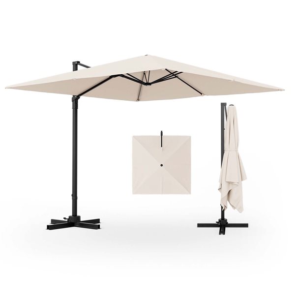 Costway 9.5-ft Off-White Polyester/Aluminum Cantilever Patio Umbrella w/ Cross Base Included