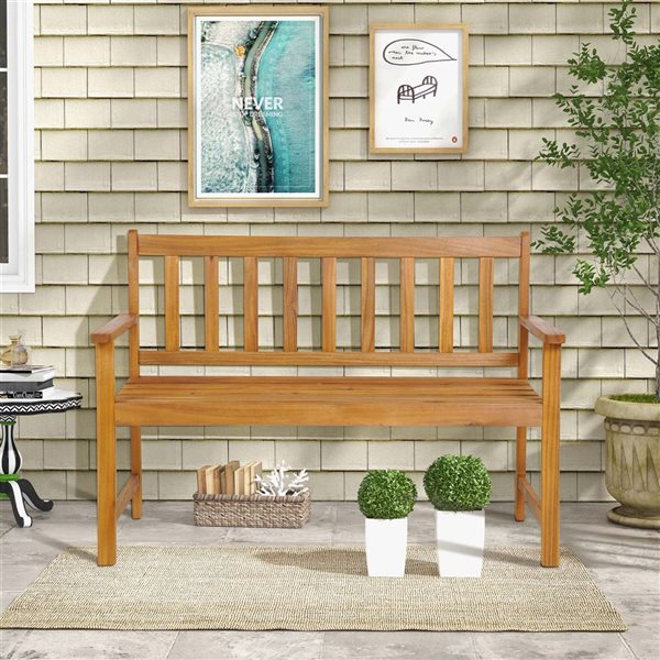 Costway 48 W x 22 D x 34-in H Natural Acacia Wooden 2-Seater Slatted Bench