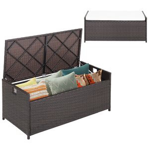 Costway 19 L x 40 W x 17-in H 34-gal. Mix Brown PE Wicker Outdoor Deck Box w/ Off-White Cushion