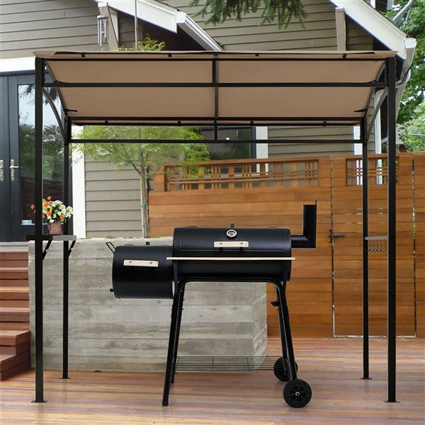 Costway 7 W x 4.5-ft D Brown Steel Frame/Beige Polyester Arch Canopy BBQ Gazebo w/ Shelf and Hooks