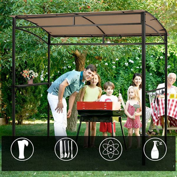 Costway 7 W x 4.5-ft D Brown Steel Frame/Beige Polyester Arch Canopy BBQ Gazebo w/ Shelf and Hooks