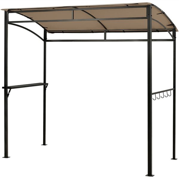 Costway 7 W x 4.5-ft D Brown Steel Frame/Beige Polyester Arch Canopy BBQ Gazebo w/ Shelf and Hooks