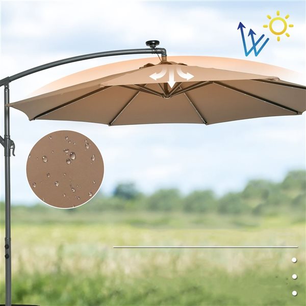 Costway 10-ft Coffee Polyester/Steel Offset Patio Umbrella w/ LED Lights - Base Included