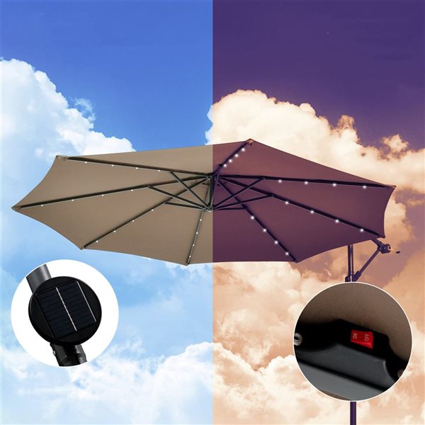 Costway 10-ft Coffee Polyester/Steel Offset Patio Umbrella w/ LED Lights - Base Included