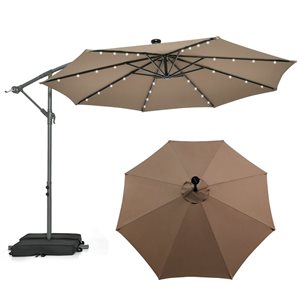 Costway 10-ft Coffee Polyester/Steel Offset Patio Umbrella w/ LED Lights - Base Included