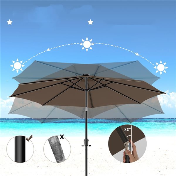 Costway 10-ft Coffee Polyester/Steel Tiltable Patio Umbrella w/ Solar LED Lights