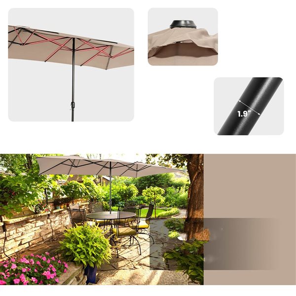 Costway 9 x 15-ft Coffee Polyester/Steel Double-Sided Patio Umbrella