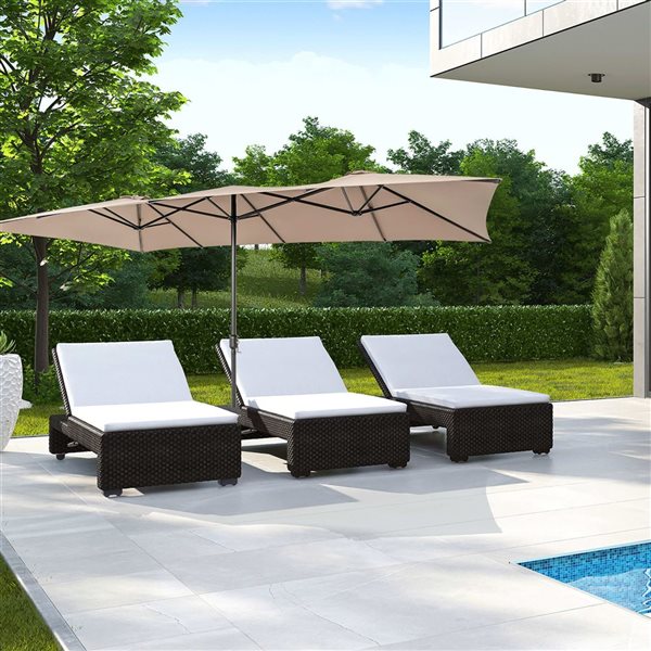 Costway 9 x 15-ft Coffee Polyester/Steel Double-Sided Patio Umbrella