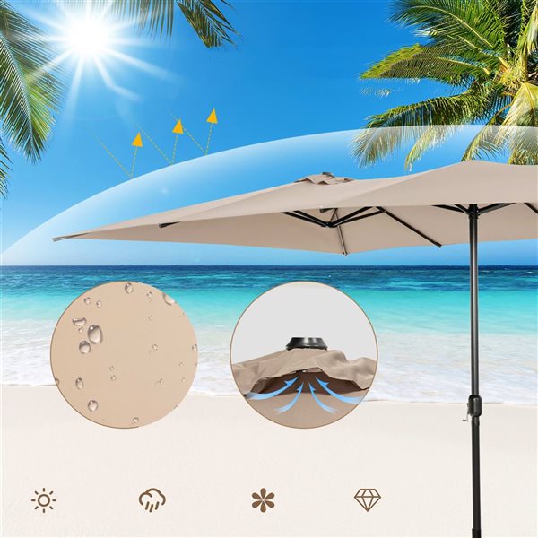 Costway 9 x 15-ft Coffee Polyester/Steel Double-Sided Patio Umbrella
