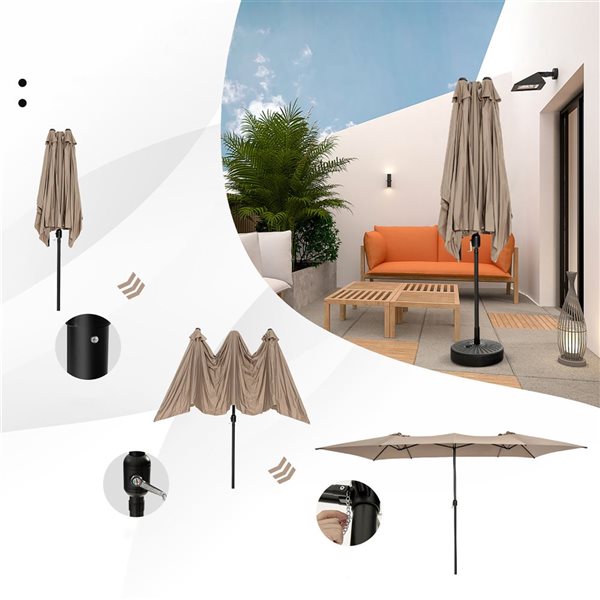 Costway 9 x 15-ft Coffee Polyester/Steel Double-Sided Patio Umbrella