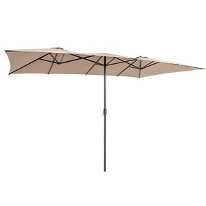 Costway 9 x 15-ft Coffee Polyester/Steel Double-Sided Patio Umbrella