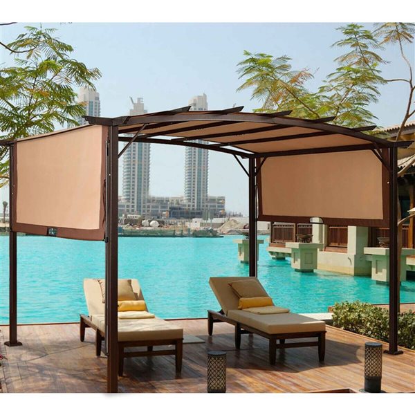 Costway 12 x 9-ft Brown Metal Frame Patio Gazebo w/ Beige Soft-Top Fabric