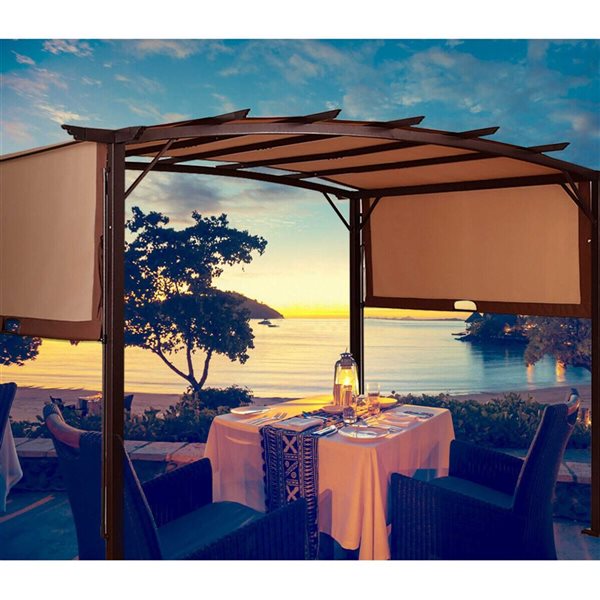 Costway 12 x 9-ft Brown Metal Frame Patio Gazebo w/ Beige Soft-Top Fabric