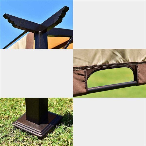 Costway 12 x 9-ft Brown Metal Frame Patio Gazebo w/ Beige Soft-Top Fabric